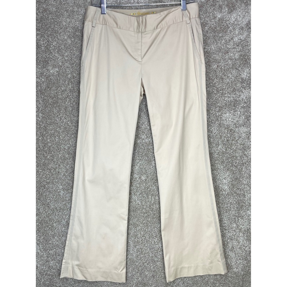 Robert Graham Tailored Flat Front Wide Leg Pants Womens 6 Beige Stretch Office